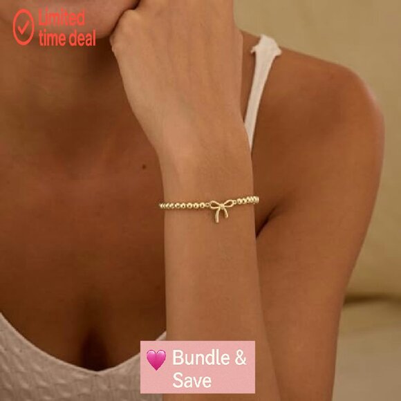 Gold Plated Brass Stretch Bracelet 6.9" Dainty Stackable Jewelry Gift - Picture 3 of 8